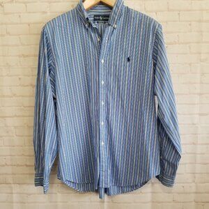 Ralph Lauren Shirt Mens Large Blue Stripped Button Up Long Sleeve Classic Fit